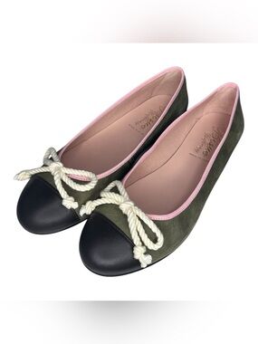 Bisue Ballerinas Brown Leather and Green Suede Flats